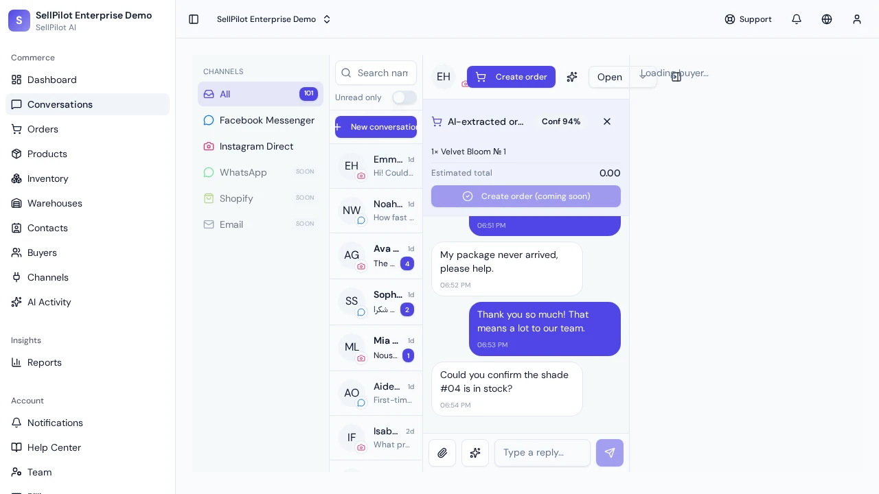 Thread — Create an Order from a Conversation