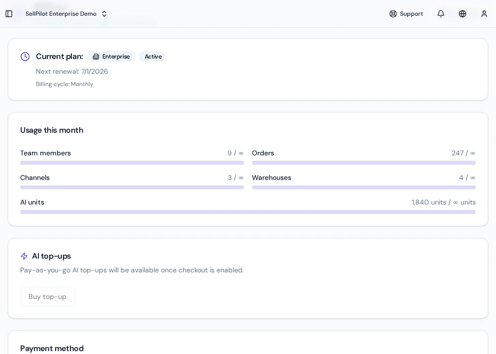 Plans page — Plans: Starter, Growth, Pro & Enterprise